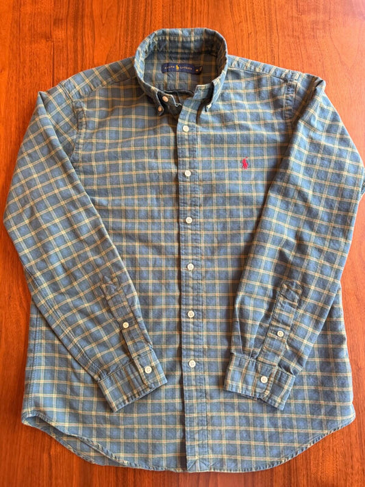 Ralph Lauren Men's Medium Green Plaid Oxford Button Down Sport Shirt - Size M