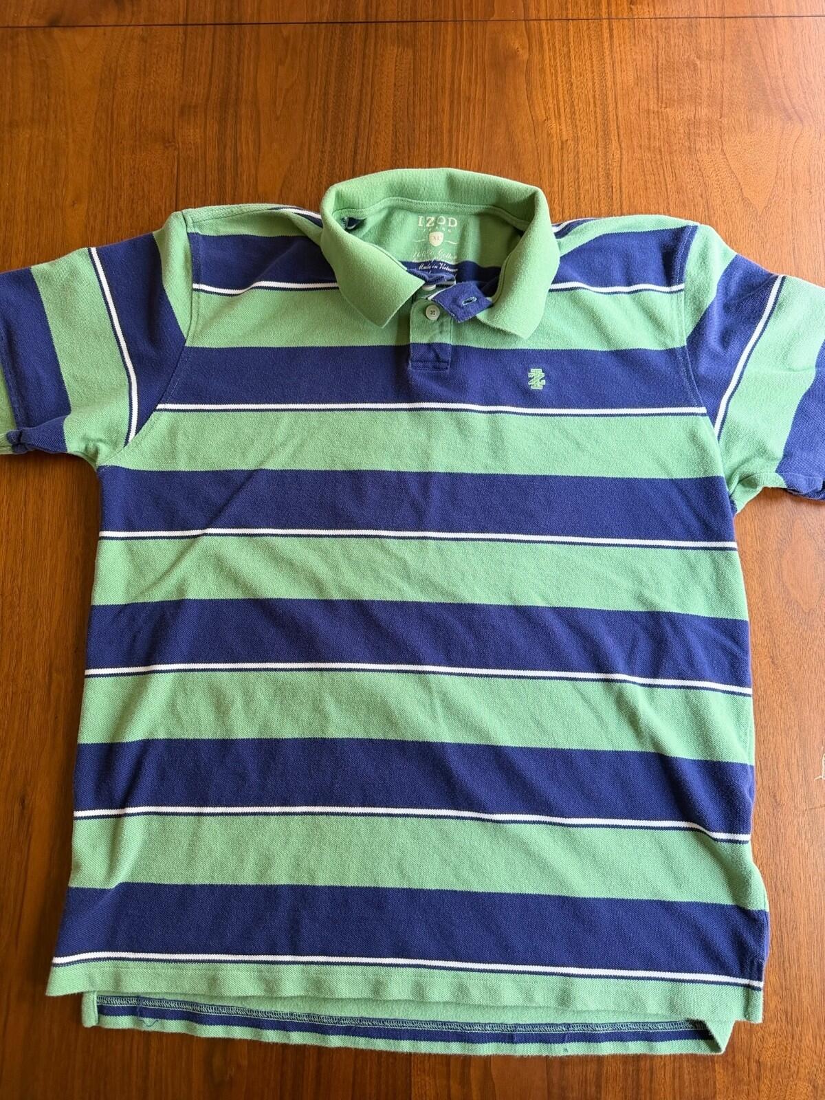 IZOD Men's Green & Blue Striped Short Sleeve Polo Shirt - Size XL