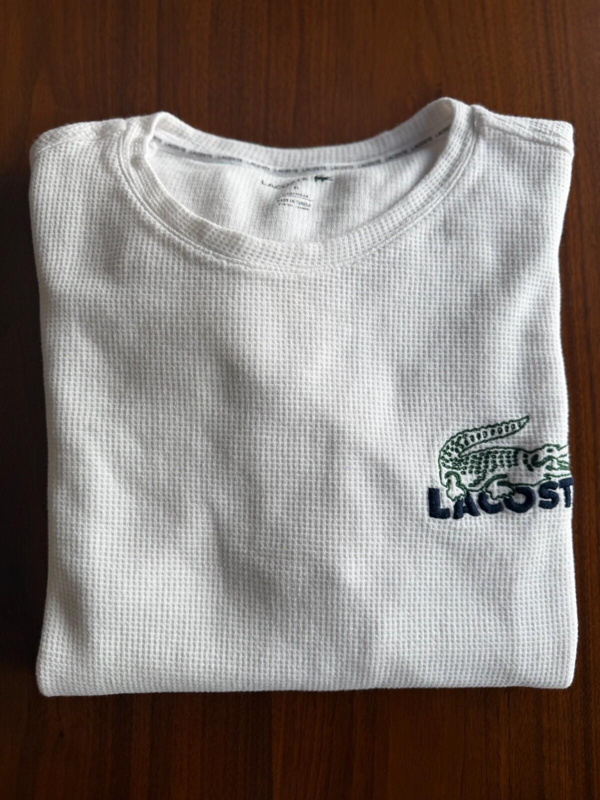 Lacoste Men's XL White Waffle Knit Thermal Sleepwear Long Sleeve Shirt