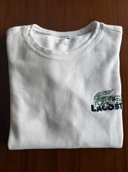 Lacoste Men's XL White Waffle Knit Thermal Sleepwear Long Sleeve Shirt