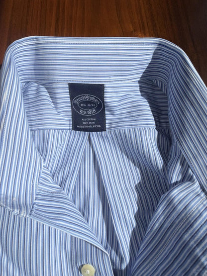 Brooks Brothers Blue and White Striped Non-Iron Cotton Dress Shirt - Size 15.5-33