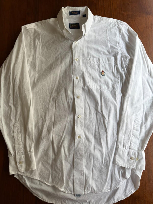 Vintage Chaps Ralph Lauren White Poplin Shirt with Crest Logo - Size 16-34/35