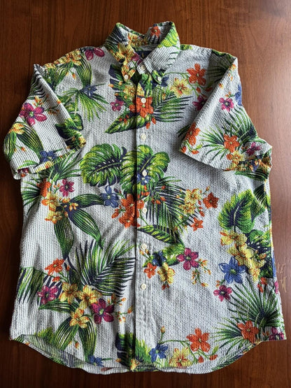 Ralph Lauren Classic Fit Floral Seersucker Button-Up Shirt - Size L