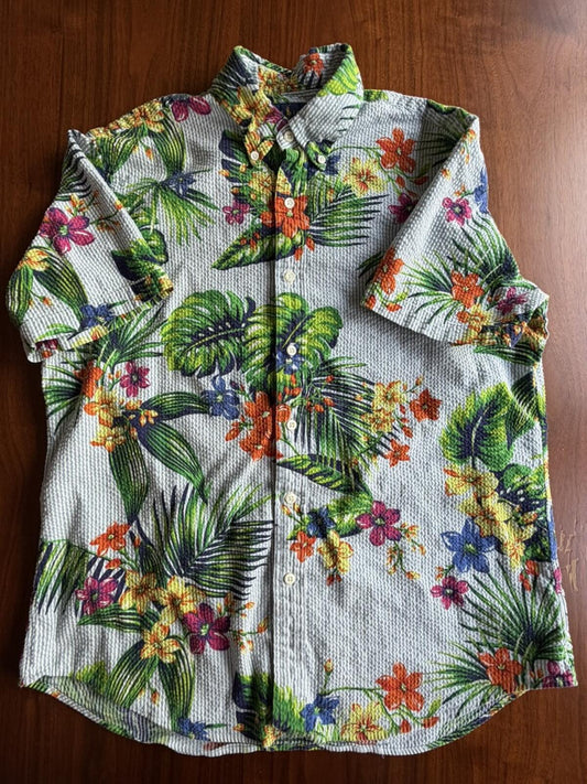 Ralph Lauren Classic Fit Floral Seersucker Button-Up Shirt - Size L