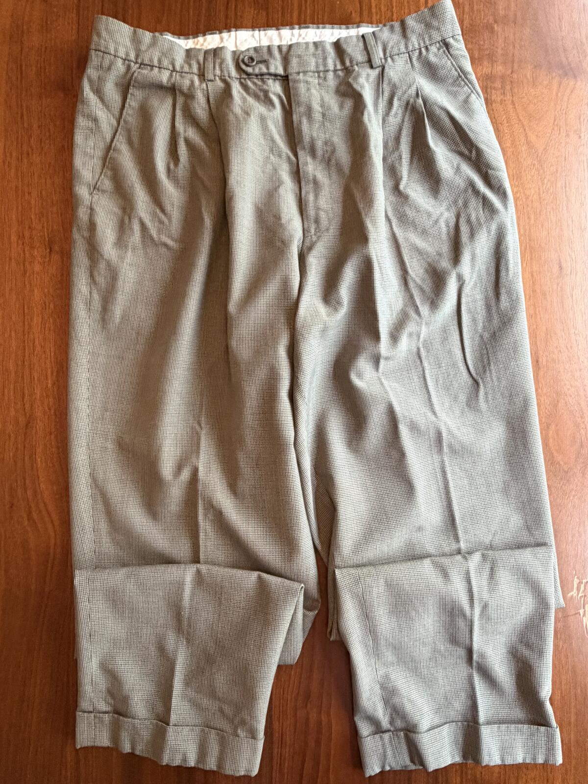 Vintage Robert Carlyle Men's Houndstooth Wool Blend Pleated Trousers - Size 34