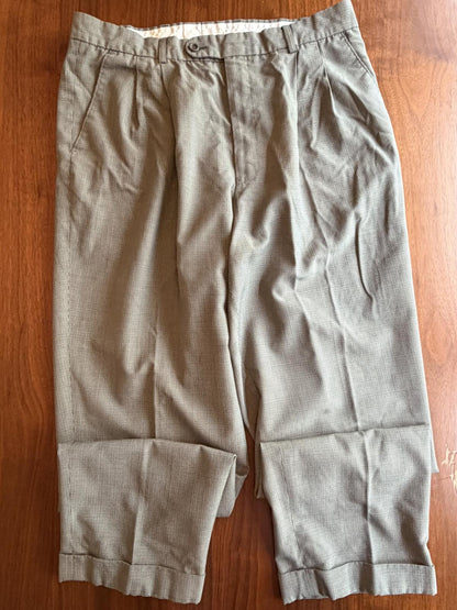 Vintage Robert Carlyle Men's Houndstooth Wool Blend Pleated Trousers - Size 34