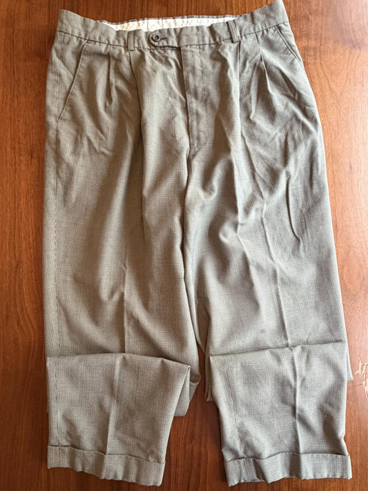 Vintage Robert Carlyle Men's Houndstooth Wool Blend Pleated Trousers - Size 34