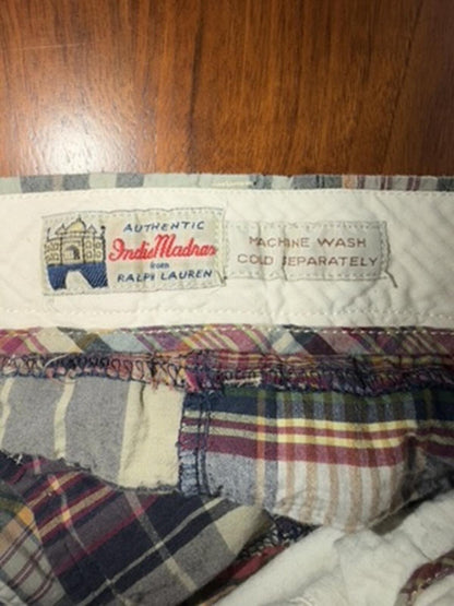 Polo Ralph Lauren Men's Authentic Indian Madras Navy Plaid Patchwork Shorts - Size 31