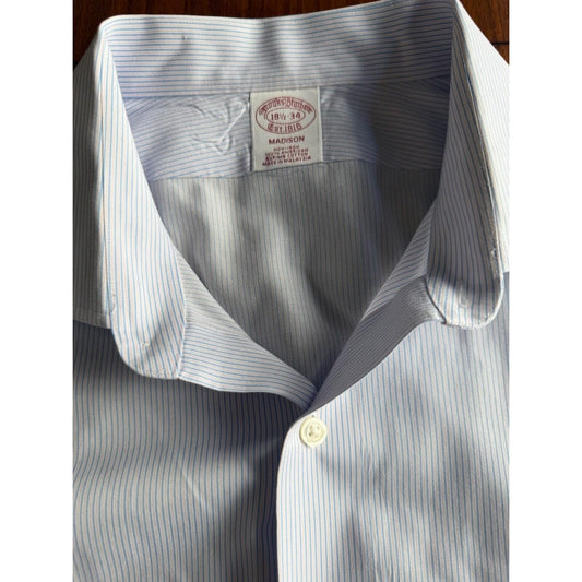 Brooks Brothers Men's Non-Iron Supima Blue Striped Dress Shirt - Size 18.5-34