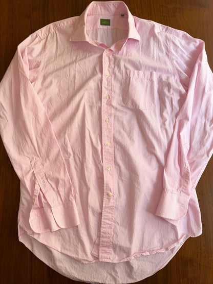 Sid Mashburn Cotton Poplin Pink Small Bengal Stripe Button-Up Shirt, Size 16.5-36