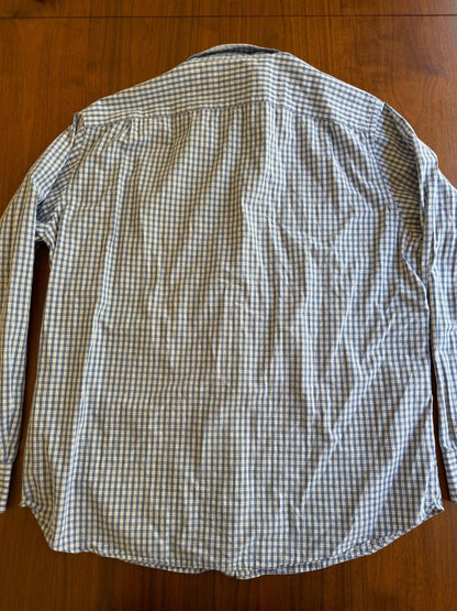 J.Crew Men's Tailored Fit Blue and White Tattersall Plaid Shirt - Size XL