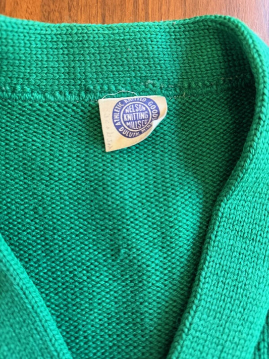 Vintage Nelson Knitting Mills Green Varsity Letterman Cardigan Sweater - Size L