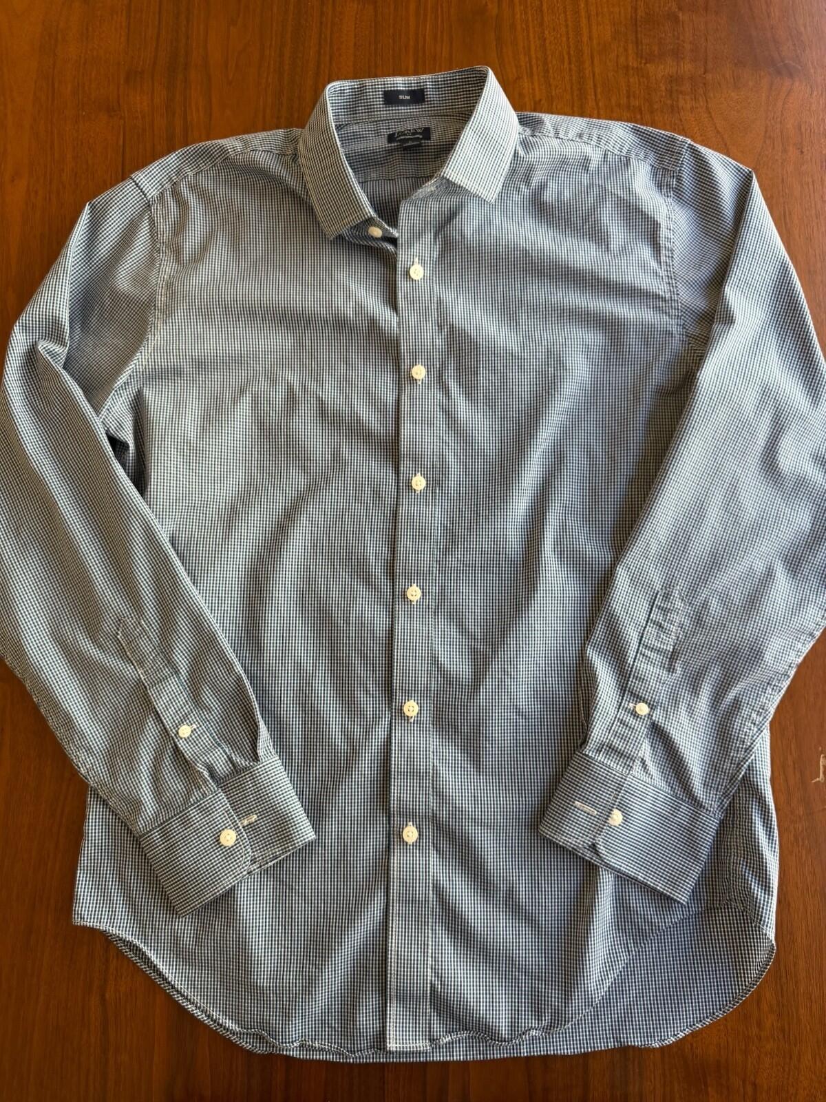 J.Crew Men's Slim Fit Blue Micro Gingham Long Sleeve Button Down Shirt - Size L