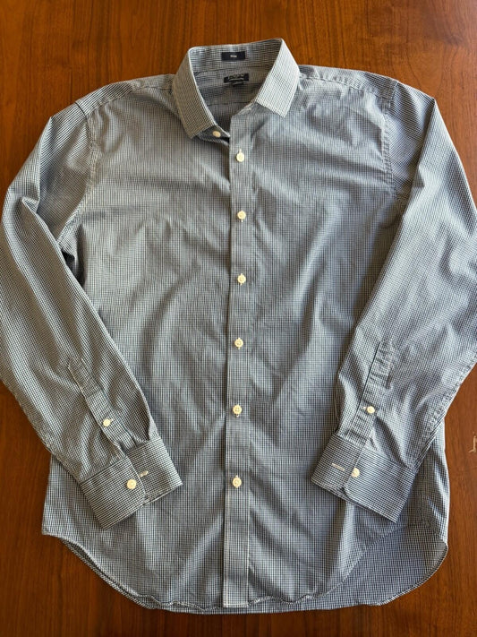 J.Crew Men's Slim Fit Blue Micro Gingham Long Sleeve Button Down Shirt - Size L