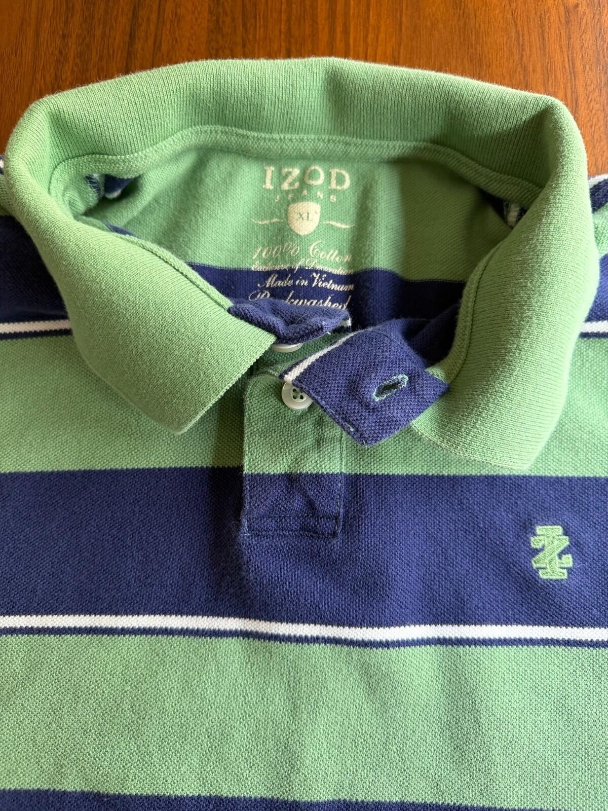 IZOD Men's Green & Blue Striped Short Sleeve Polo Shirt - Size XL