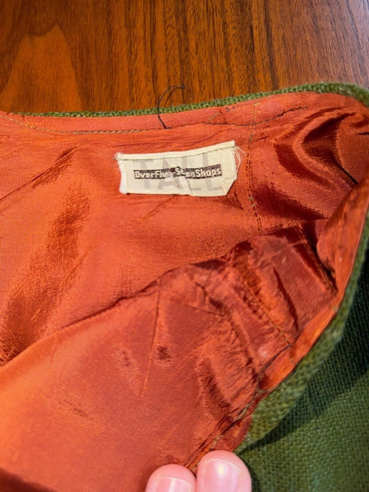Vintage 1960s Over Five Seven Shops Olive Green Wool A-Line Tall Skirt - Size 10