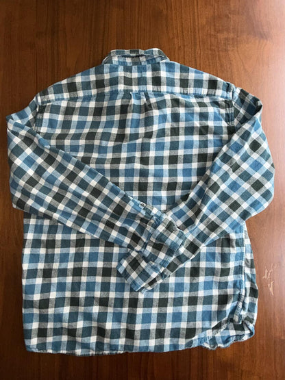 J.Crew Men's Flex Slim Flannel Button-Down Shirt Blue & Green Plaid - Size XL