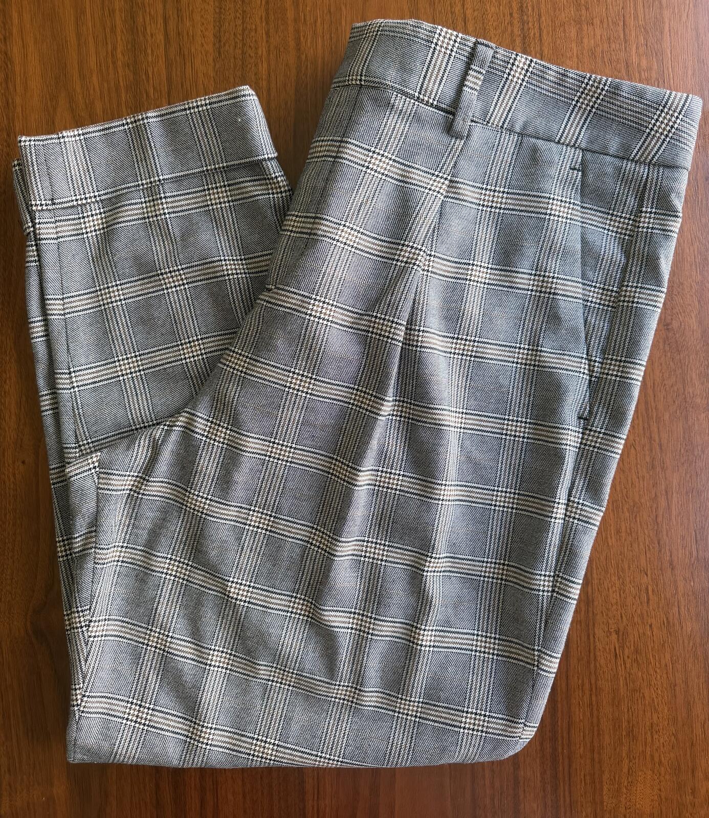 Banana Republic Women's Black Plaid Pleated & Cuffed Dress Pants - Size 14
