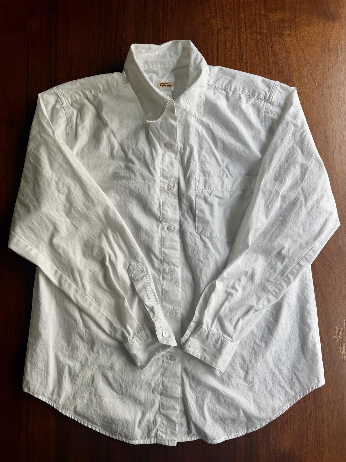 Talbots White 100% Cotton Embroidered Collar Button Front Shirt - Size S
