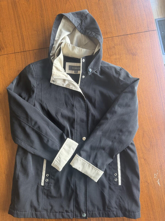 Liz Claiborne Women's Black Hooded Rain Jacket w/Tan Accents - Size XLP