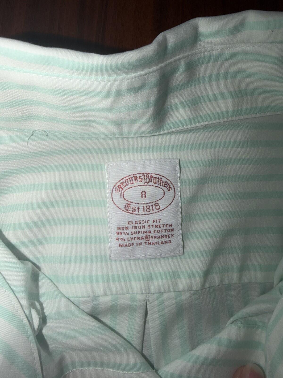 Brooks Brothers Women's Mint Striped Button-Up - Size 8