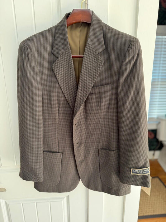 Vintage J. Riggins Brown Houndstooth Sport Coat Blazer - Size 40R