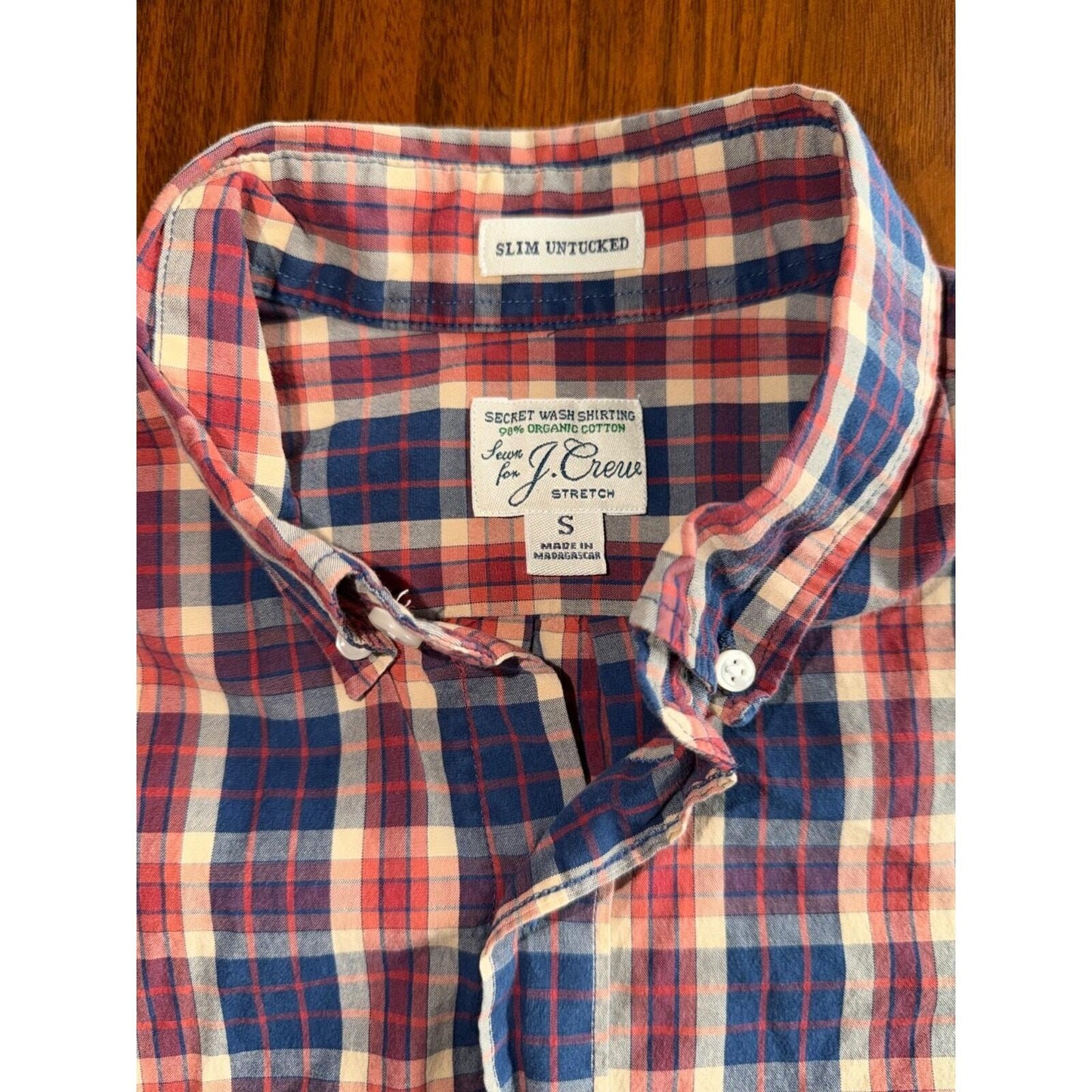 J.Crew Secret Wash Slim-Untucked Stretch Og Cotton Plaid Shirt - Size S