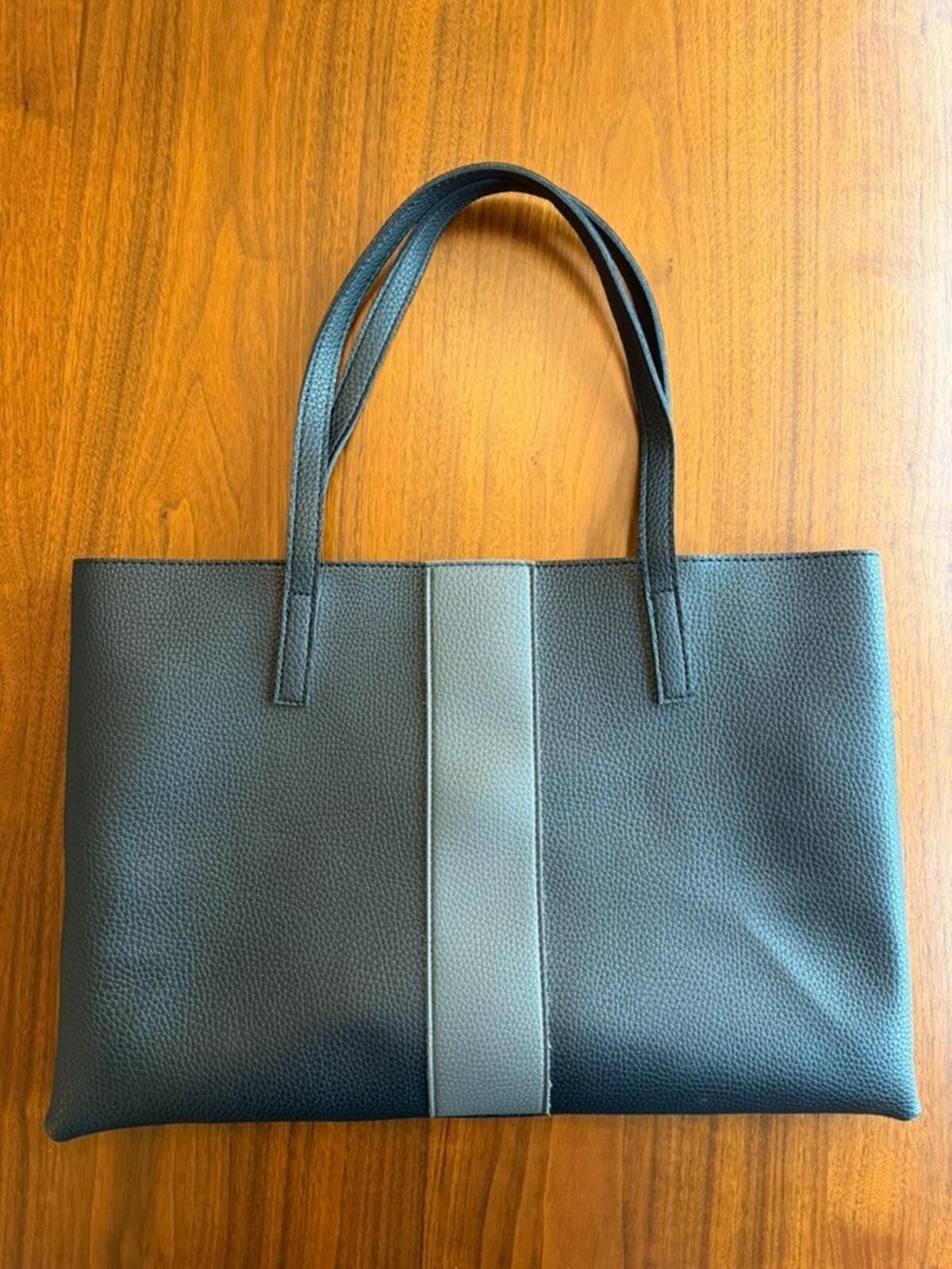 Vince Camuto Black & Grey Faux Leather Tote Bag