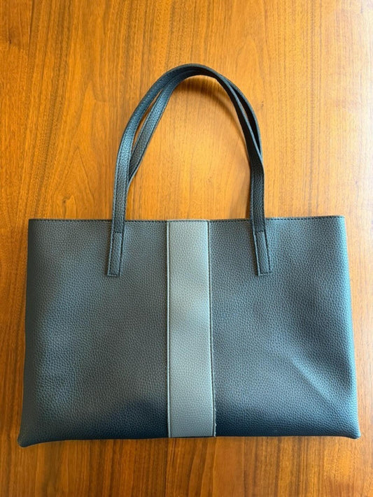 Vince Camuto Black & Grey Faux Leather Tote Bag