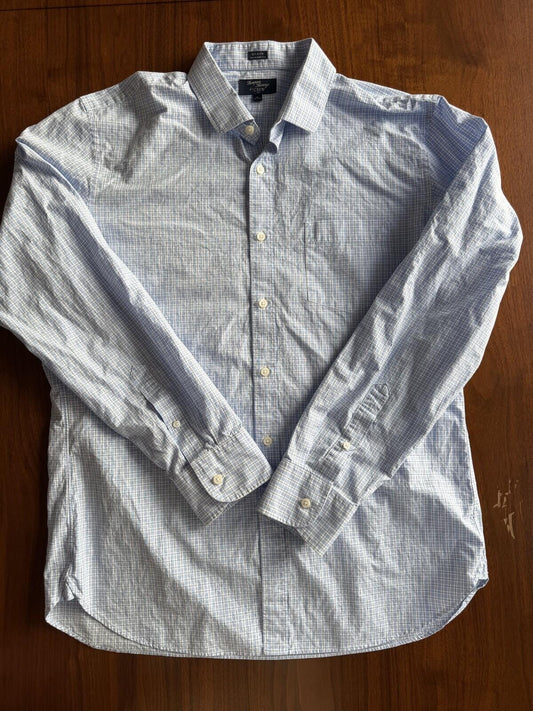 J.Crew Men's Thompson Shirtings 80s 2-Ply Blue Plaid Button-Down Shirt - Size 17-36