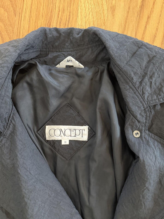 Vintage Concept Women's Black Crinkled Double-Breasted Trench Coat - Size 11