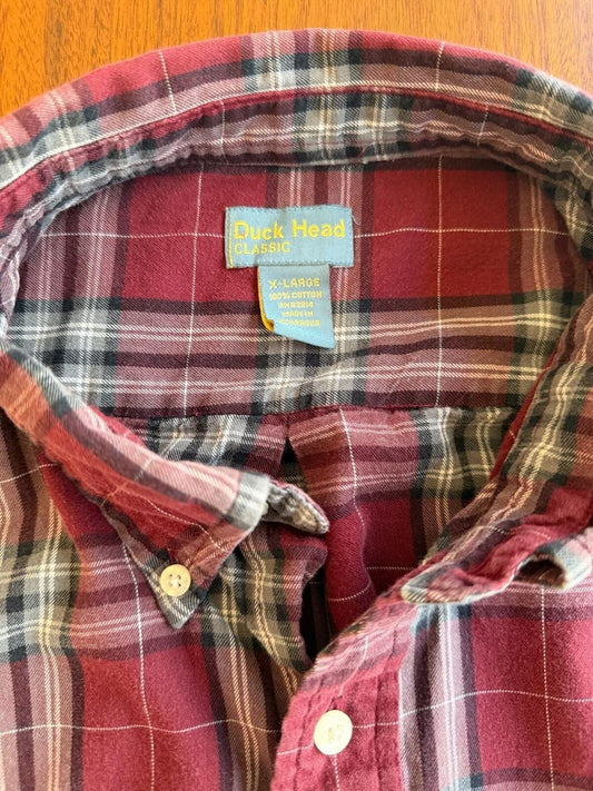 Vintage Duck Head Classic Men's Red Plaid Flannel Button-Down Shirt - Size XL