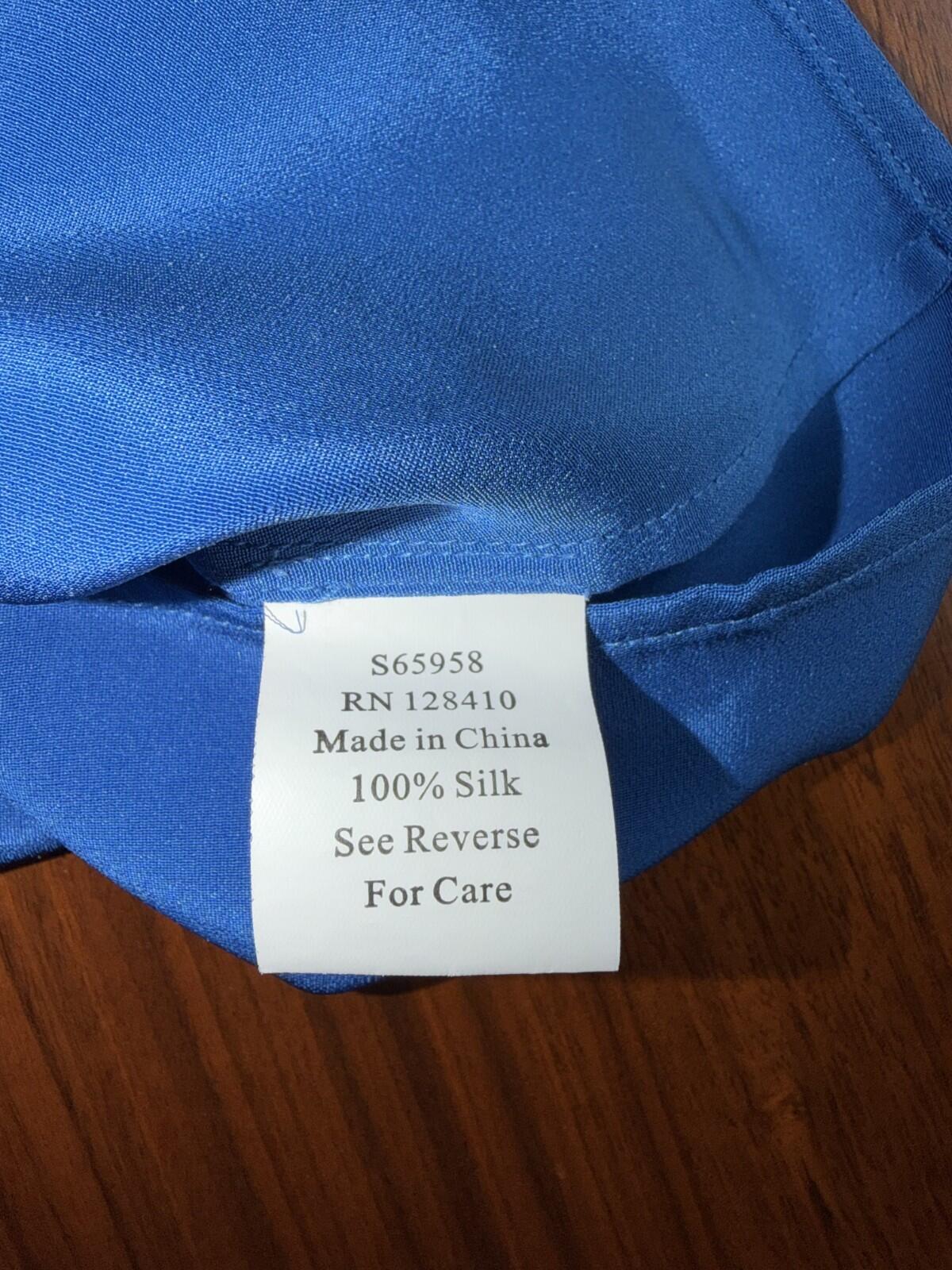 Ann Mashburn Women's Silk Gathered Neck Royal Blue Blouse - Size XS