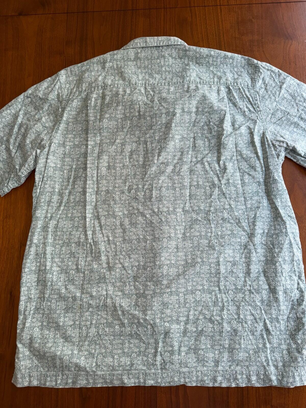 L.L. Bean Men's L Tall Short Sleeve Camp Shirt Teal Green Batik Print