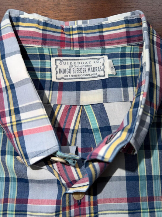 Guideboat Co. Men's Indigo Bleeder Madras Plaid Button-Down Shirt - Size L