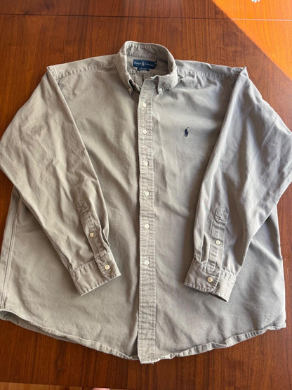 Vintage 90s Ralph Lauren Blake Heavy Cotton Twill Button Down Shirt Khaki XL
