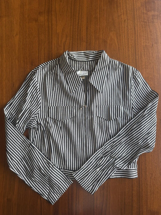 Vintage Breakin' Loose Women's Striped Zip-Up Cropped Jacket - Size 13/14