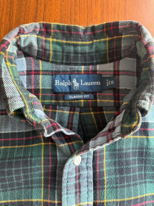 Polo Ralph Lauren Classic Fit Green Plaid Cotton Flannel Button Down Shirt Size S