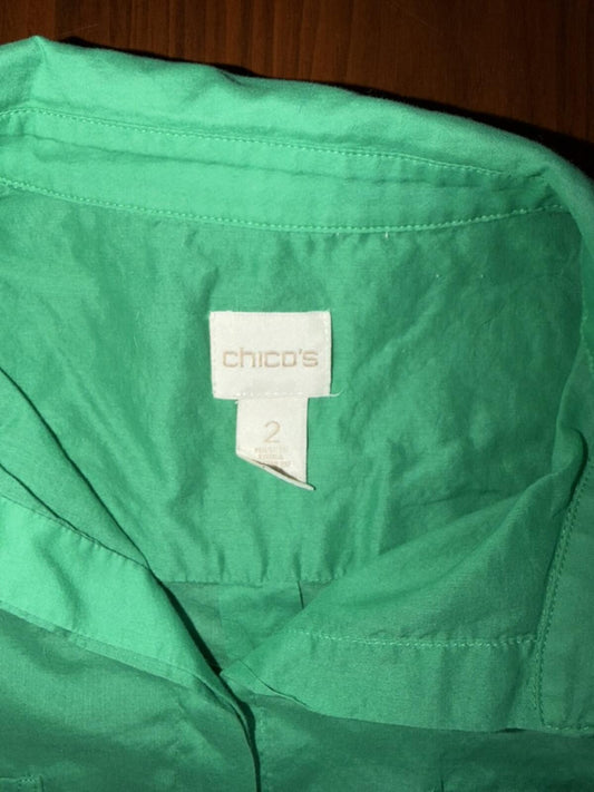 Chico's Women's Green 100% Cotton Long Sleeve Button Front Shirt - Size L