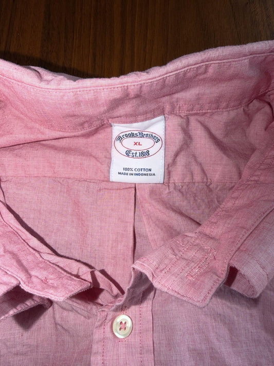 Brooks Brothers Men's Pink Long Sleeve Button Down Sport Shirt - Size XL