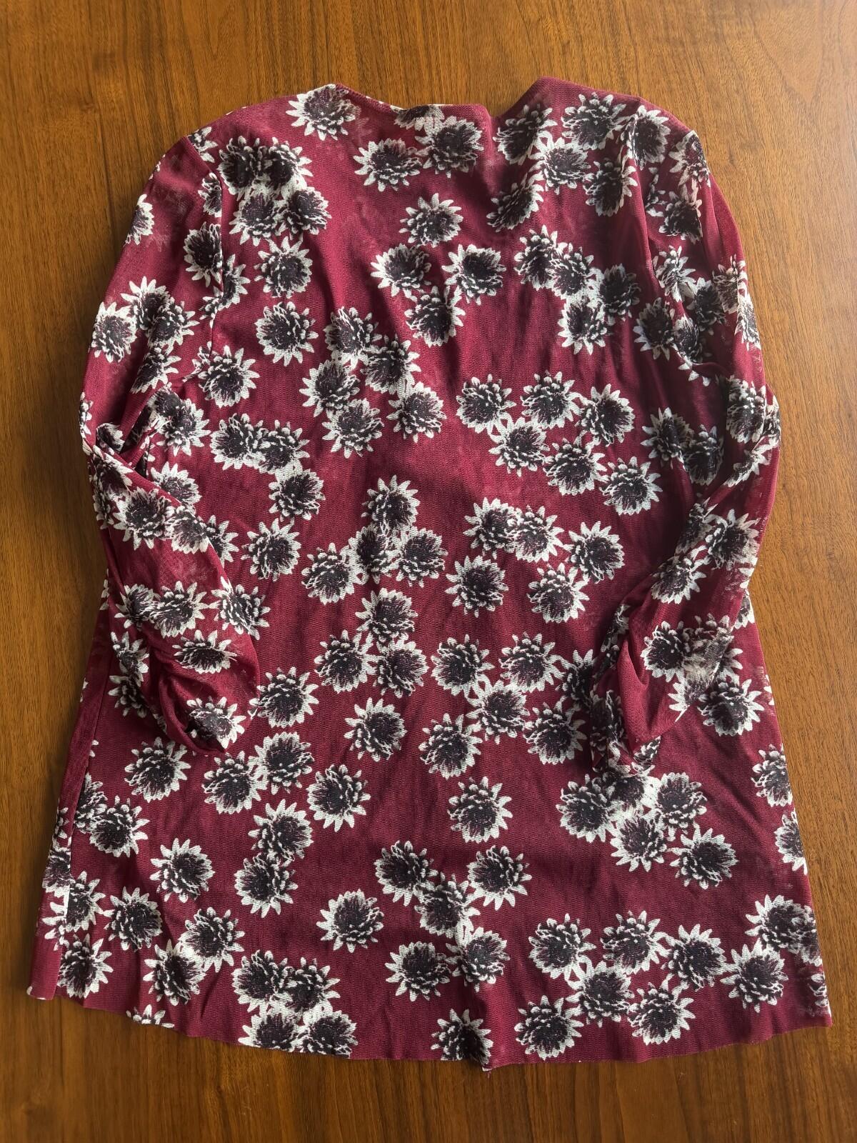 Alfani Women's Burgundy Floral Mesh V-neck Tunic Top - Size L