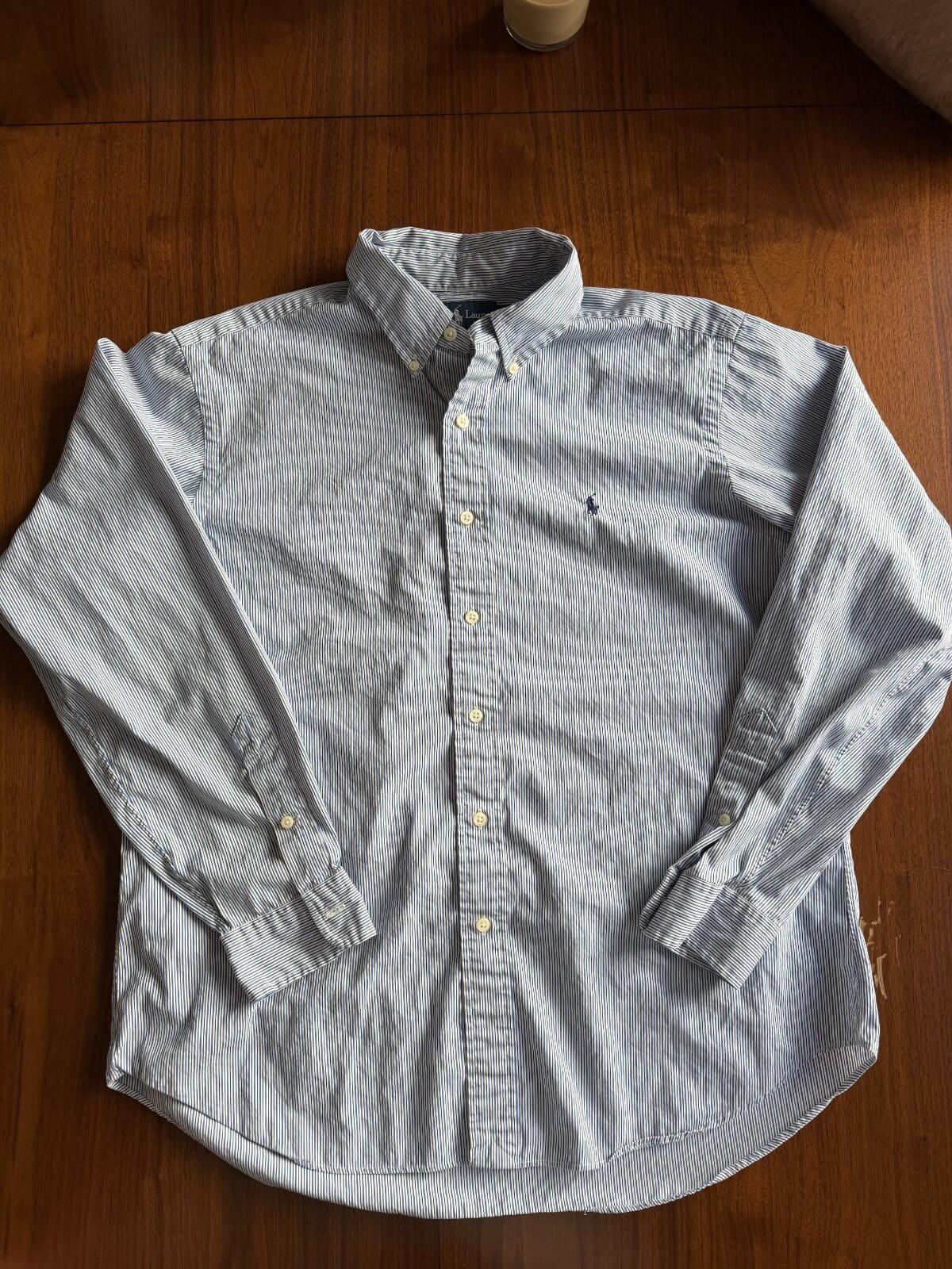 Ralph Lauren Men's Classic Fit Blue Striped Button-Down Shirt - Size L