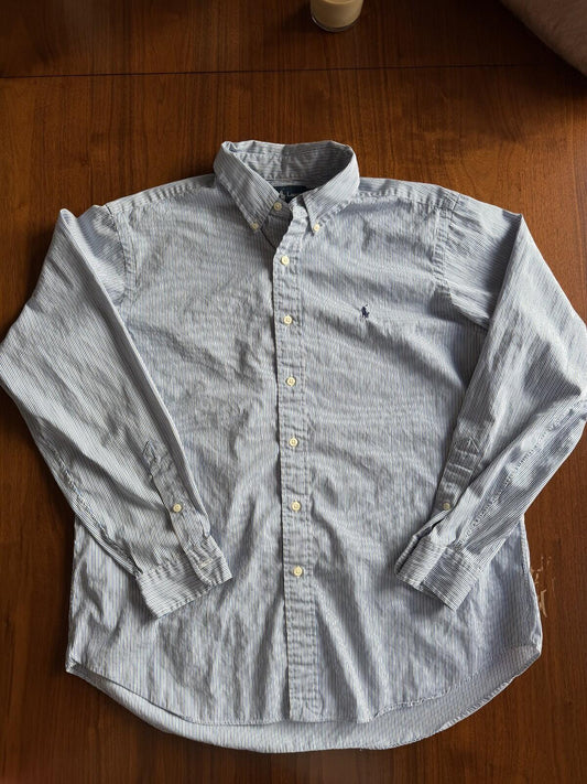 Ralph Lauren Men's Classic Fit Blue Striped Button-Down Shirt - Size L
