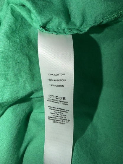 Chico's Women's Green 100% Cotton Long Sleeve Button Front Shirt - Size L