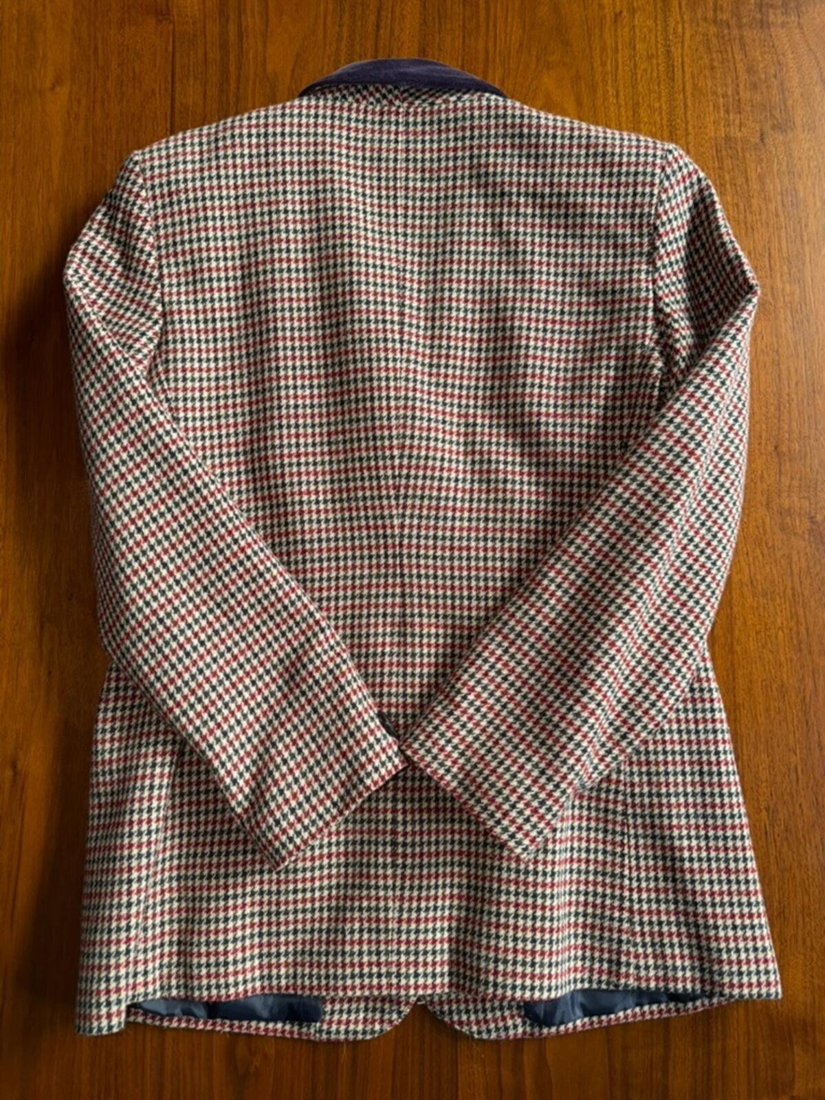 Vintage Norton McNaughton Petite Houndstooth Wool Blend Blazer w/Velvet Collar -