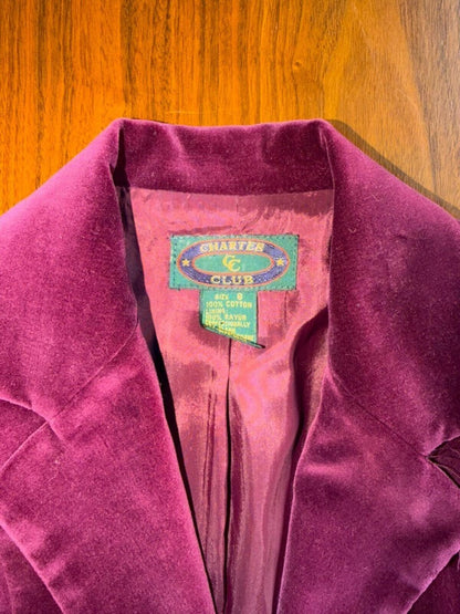 Vintage Charter Club Purple Cotton Velvet Blazer - Size 8