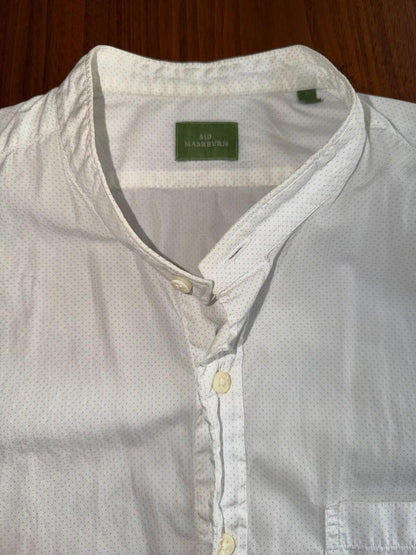 Sid Mashburn Men's Short Sleeve Band Collar Blue Micro Dot Shirt Size L