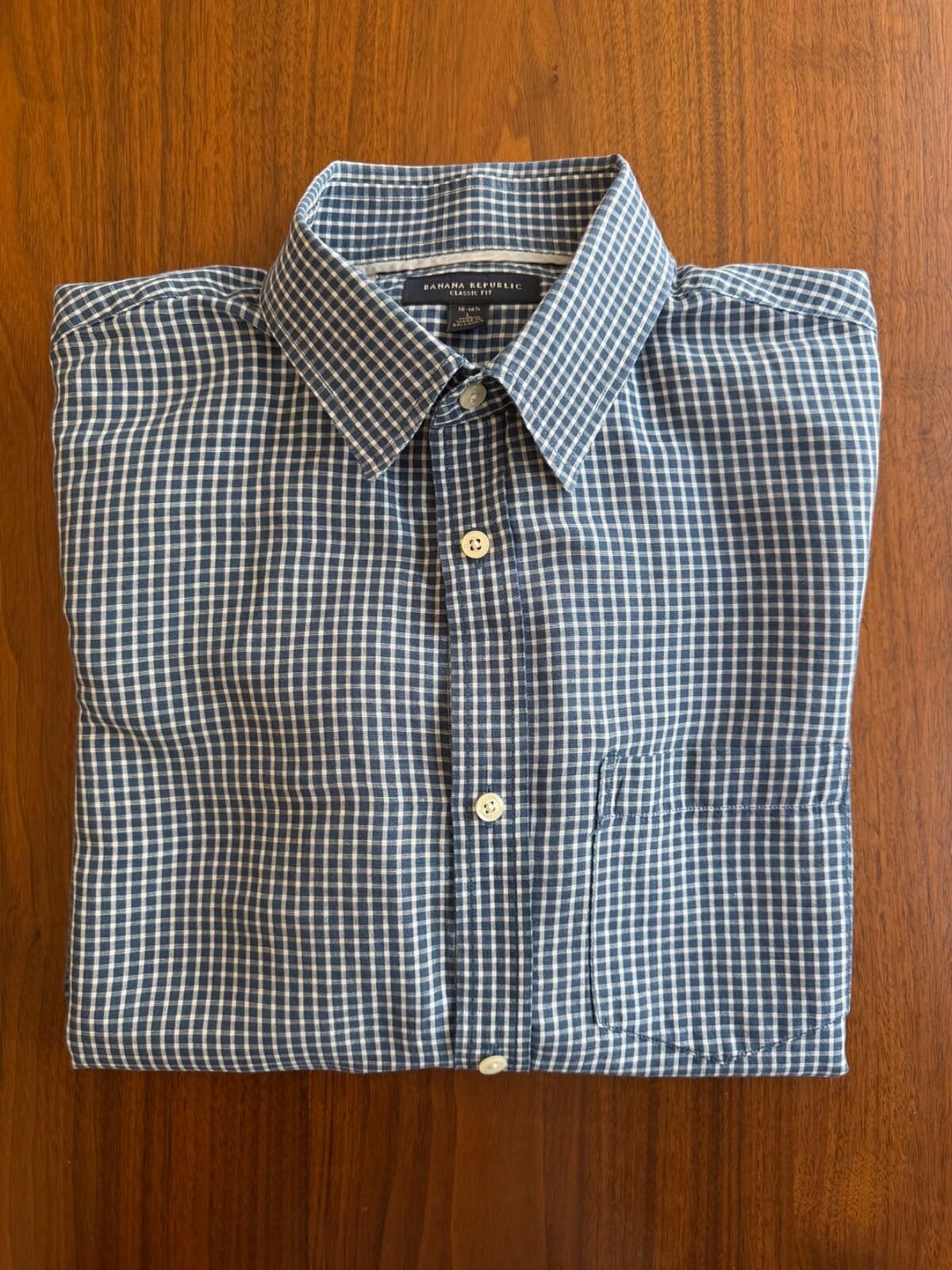 Banana Republic Classic Fit Short-Sleeve Gingham Button-Down Shirt Size L
