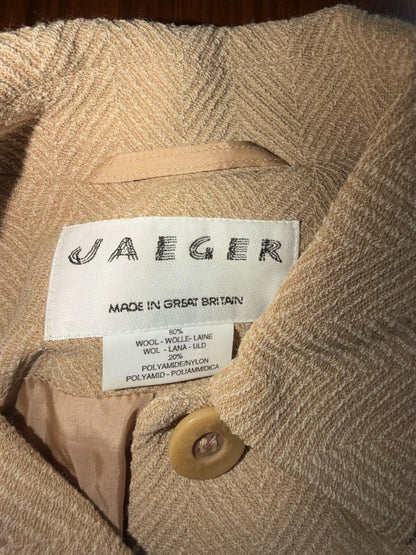 Vintage Jaeger Beige Herringbone Wool Skirt Suit Set - Size 4