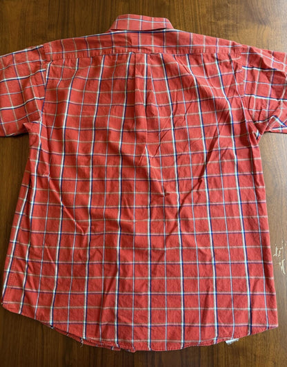 George Gibson's Men's Red Plaid Short Sleeve Shirt 100% Cotton - Size L